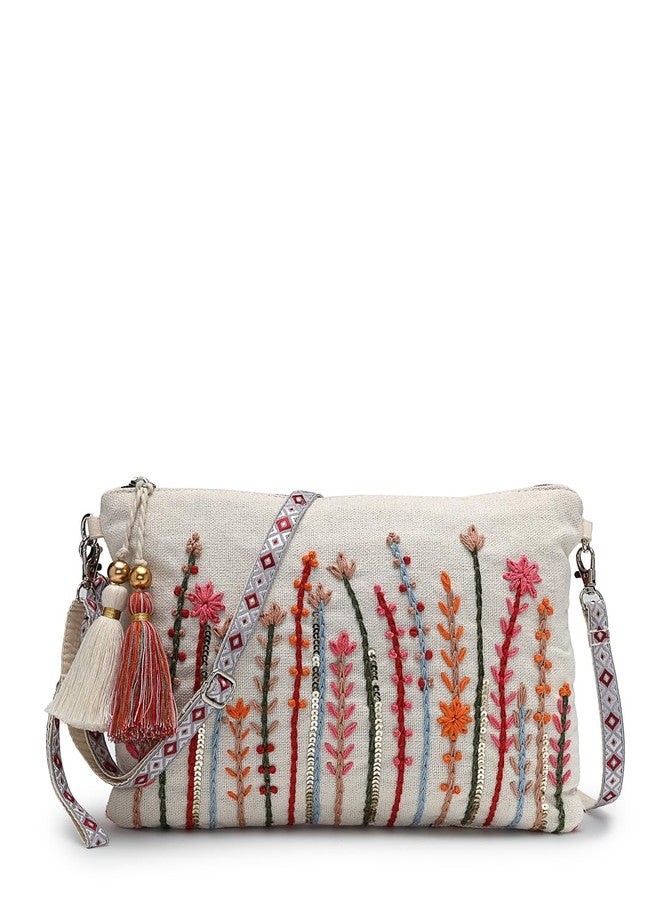 Anekaant Thread Bloom Off White Cotton Embroidered Sling Bag for Women | Ideal Crossbody for College & Daily Use - Image 1